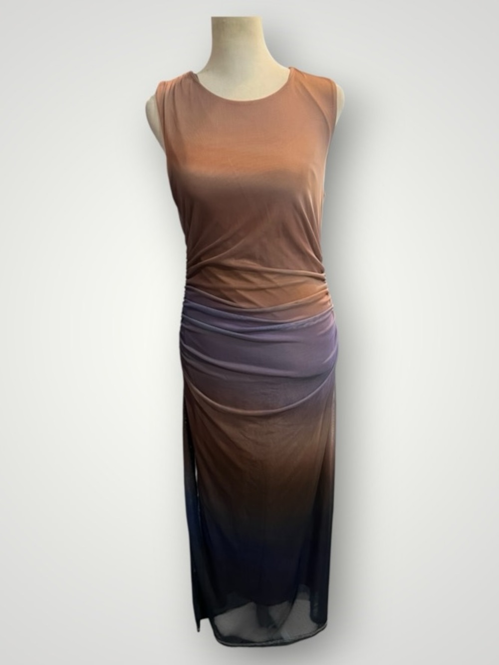 Madden Girl Purple and Brown Maxi Dress w/Ruching - Large